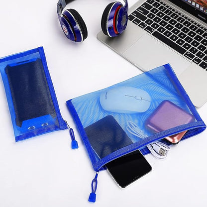 12 Pieces Zipper Nylon Mesh Pouch, Mesh Cosmetic Bags Makeup Bags Pencil Case, Multipurpose Travel Bags for Cosmetic School Office Supplies and Travel Accessories (Blue, A5+B6)