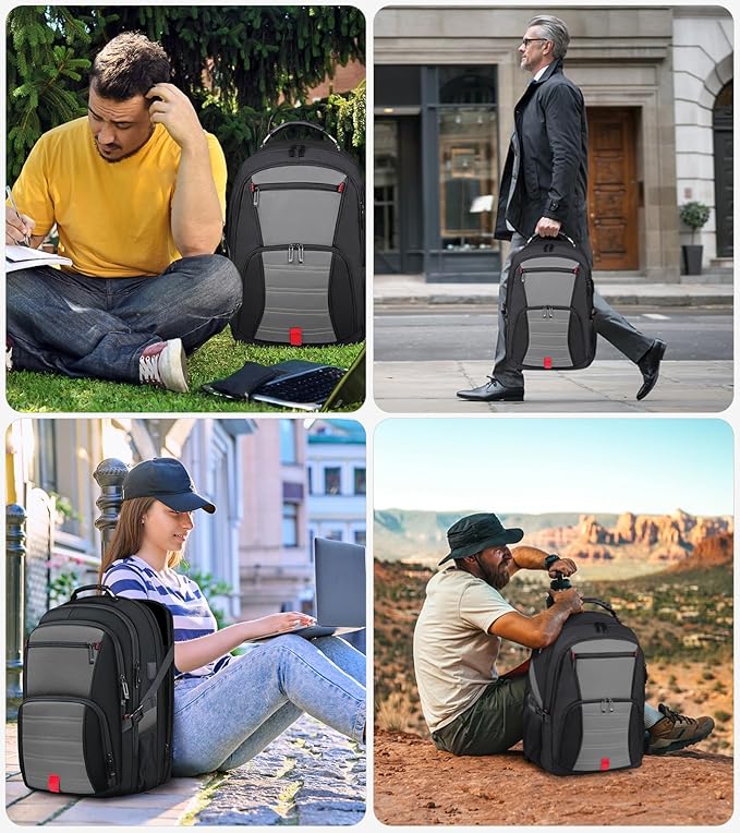 Extra Large Laptop Backpack for Men, Travel Backpack,Big Backpack, 50L Water Resistant School Business Work Computer College Heavy Duty Bag with USB Port, Fits 17 Inch Laptop, Grey