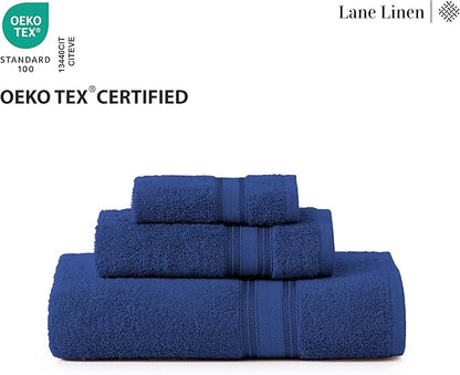 LANE LINEN 100% Mercerized Cotton Bath Towel Set of 18 – Zero Twist Shower Towels, 6 Bath, 6 Hand Towel & 6 Washcloths, Quick-Dry, Luxuriously Soft & Durable, Perfect for Everyday use – Navy