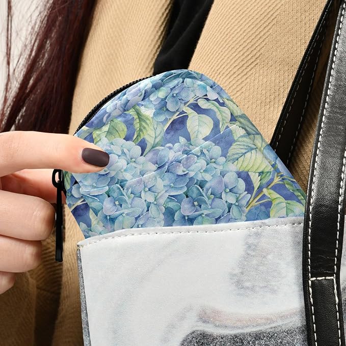 Fustylead Vibrant Watercolor Blue Hydrangea and Leaves Pill Organizer Travel Bag, Small Portable Pill Case Cute for Vitamin Fish Oil Supplements Medicine Organizer with Zipper