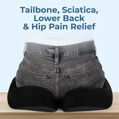 5 STARS UNITED Seat Cushion for Tailbone Pain Relief – Large Memory Foam Cushion for Coccyx, Hip, Sciatica & Post-Surgery Recovery – Wheelchair, Car, Desk, Gaming & Office Chairs, Black