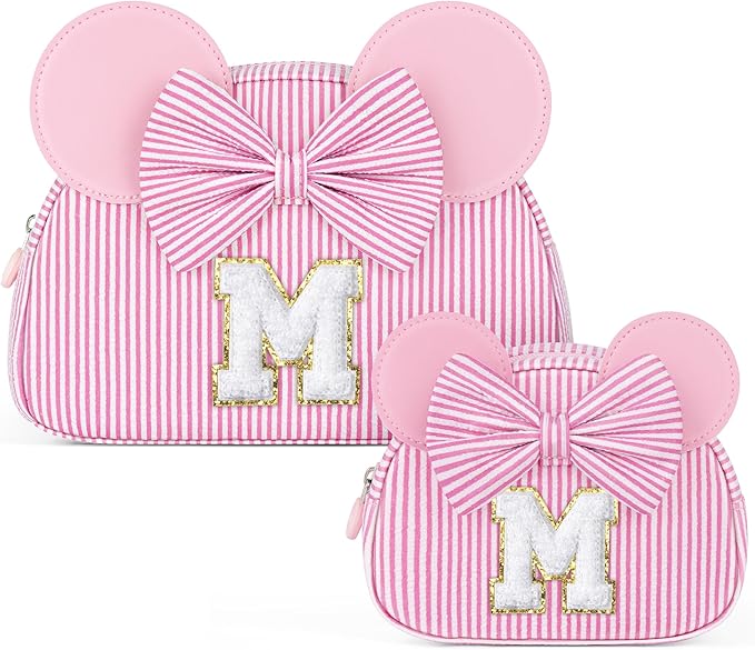 Initial Makeup Bag | Makeup Bags | Travel Cosmetic Bag | Birthday Gifts for Girls | Christmas Gifts for Kids | Birthday Gift for 4 5 6 7 8 9 10 11 12 13 Years Old Girl | Pink M