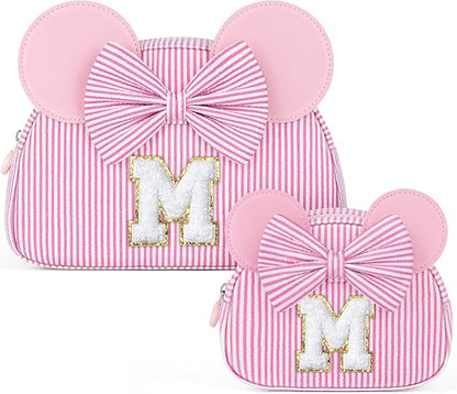 Initial Makeup Bag | Makeup Bags | Travel Cosmetic Bag | Birthday Gifts for Girls | Christmas Gifts for Kids | Birthday Gift for 4 5 6 7 8 9 10 11 12 13 Years Old Girl | Pink M