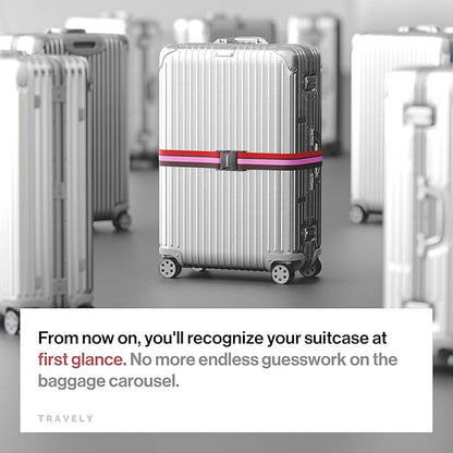 TRAVELY Luggage Straps - Particularly conspicuous & Secure - Incl. 4 Name Tags - Luggage Strap Ideal crosswise - [Set of 4]