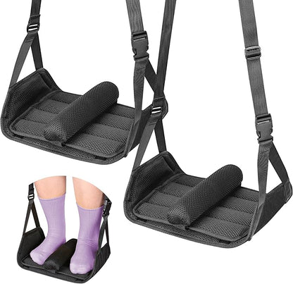 Babenest 2pcs Airplane Foot Hammock, Foldable Leg Rest Support with Adjustment Nylon Strap and Thicken Bottom, Portable Under Desk Flight Footrest Holder in Air Travel, Office & Car