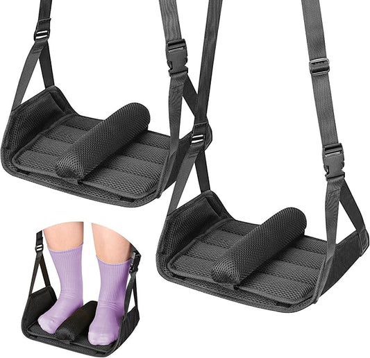 Babenest 2pcs Airplane Foot Hammock, Foldable Leg Rest Support with Adjustment Nylon Strap and Thicken Bottom, Portable Under Desk Flight Footrest Holder in Air Travel, Office & Car