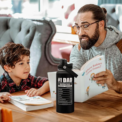 Best Dad Ever Water Bottle 32oz - Dad Bottle Stainless Steel Insulated Sports Bottles with Lid, Gifts for Father from Daughter Son, Dad Gifts for Birthday Christmas Fathers Day