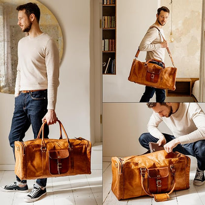 Berliner Bags Vintage Genuine Leather Duffle Bag New York XXL for Travel or the Gym, Weekender, Travel Bag, Overnight Bag for Men and Women - Brown