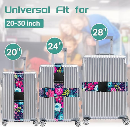 Slohif Luggage Straps for Suitcases Travel Belt Accessories Luggage Connector Identifiers Over Handle with Buckle Unique Nylon Adjustable Strap for Sleeping Bag Car Seat Flower (2 Pack)
