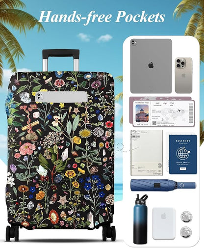 Slohif Luggage Cover for Suitcase Tsa Approved Protector - Luggage Sleeve Large Suit Case Cover Travel Stretch Baggage Case Protective Washable Fit 31-32 Inch Flower XL