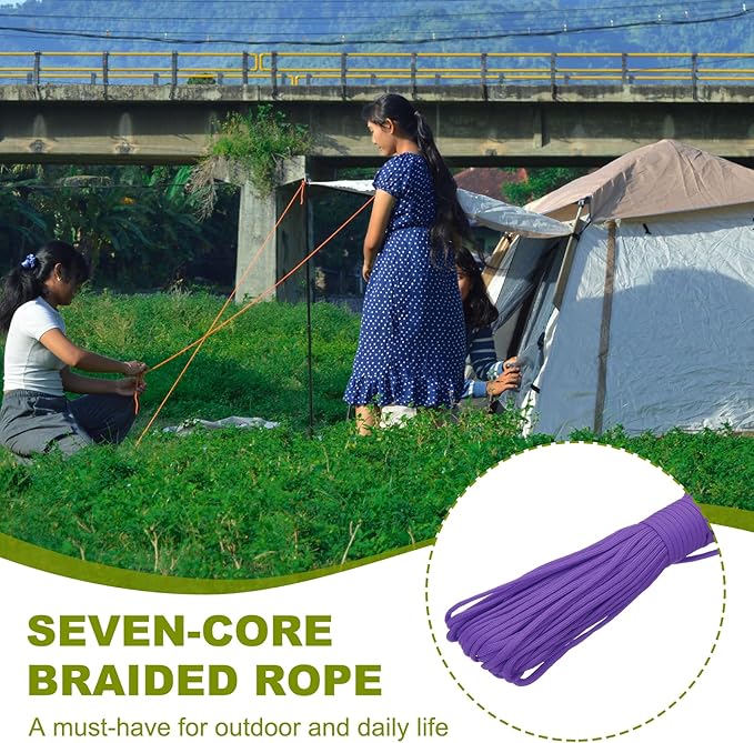 uxcell 4mm Nylon Rope, 10ft Portable Clothesline for Luggage and Backpack Tie Downs, Hanging Clothes, Swings, Camping and Mountaineering Tie Downs, Purple