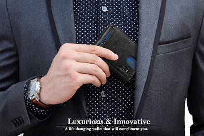 SERMAN BRANDS RFID Blocking Slim Bifold Genuine Leather Minimalist Front Pocket Wallets for Men with Money Clip Thin Mens