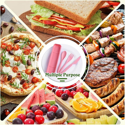 32 Sets Reusable Travel Utensils Set with Case, Portable Natural Wheat Straw Fork Spoons Knife Camping Cutlery, Lunch Box Tableware for Travel Picnic Camping Utensils, 8 colors