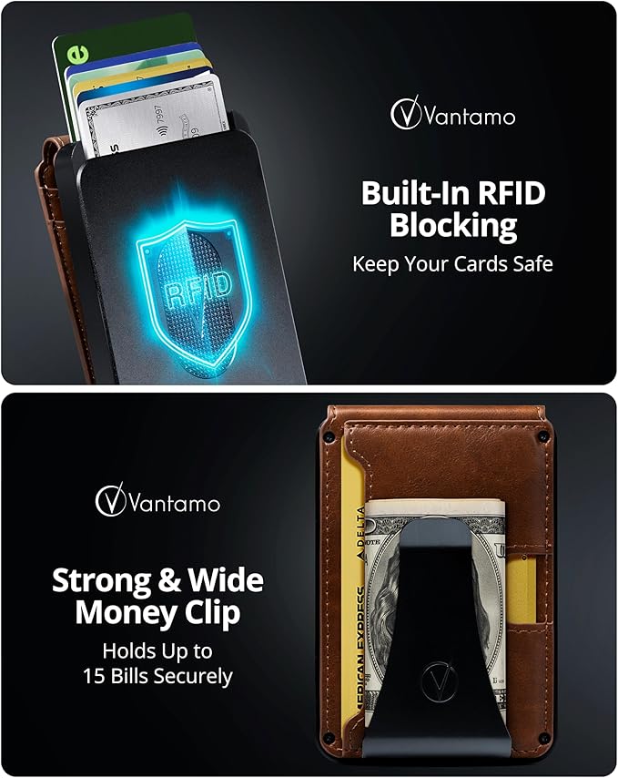 Vantamo Premium Wallet for Men with Money Clip & Card Holder, Compact & Slim Wallet with RFID, 8-12 Cards, Perfect Gifts for Men