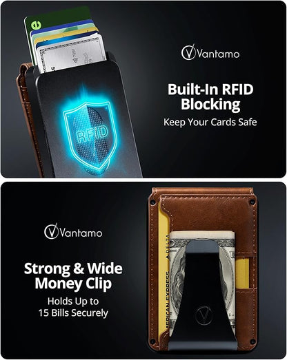 Vantamo Premium Wallet for Men with Money Clip & Card Holder, Compact & Slim Wallet with RFID, 8-12 Cards, Perfect Gifts for Men