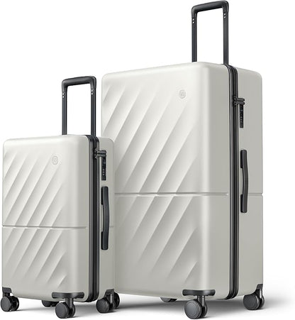 NINETYGO Luggage Sets 2 Piece, Carry On Luggage Airline Approved, Large Checked Trunk Luggage with Smooth Spinner Wheels, Hard Case PC Suitcase Sets, TSA Approved, 20in/29in (Pearl White, Hudson)