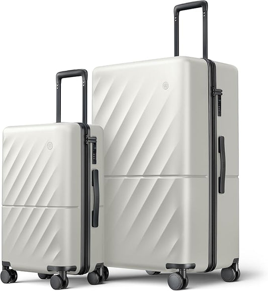NINETYGO Luggage Sets 2 Piece, Carry On Luggage Airline Approved, Large Checked Trunk Luggage with Smooth Spinner Wheels, Hard Case PC Suitcase Sets, TSA Approved, 20in/29in (Pearl White, Hudson)