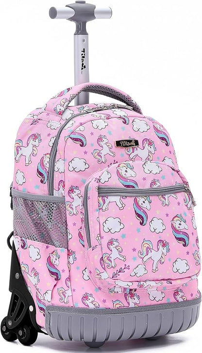 NEW TILAMI Rolling Backpack 16 Inch Wheeled Laptop Backpack with Wheels for Girls Boys School, Cute Unicorn