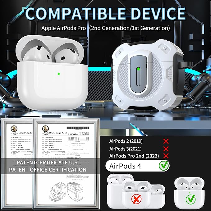 RFUNGUANGO for AirPods 4th Generation Case, 2024 New Space Theme Case. Compatible with AirPods 4th Generation, with Locking Feature, Military Grade Drop Protection, Works with MagSafe.[White]