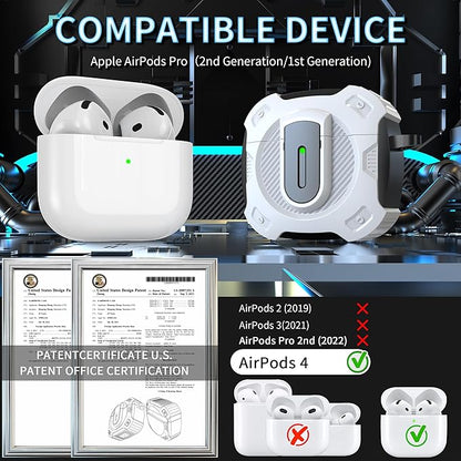 RFUNGUANGO for AirPods 4th Generation Case, 2024 New Space Theme Case. Compatible with AirPods 4th Generation, with Locking Feature, Military Grade Drop Protection, Works with MagSafe.[White]