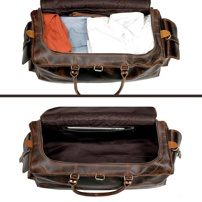 Large Italian Leather Duffle Travel Weekender Overnight Sports Duffel Bags For Men And Women- 22 Inch