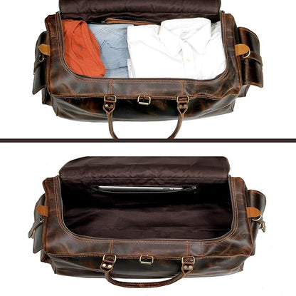 Large Italian Leather Duffle Travel Weekender Overnight Sports Duffel Bags For Men And Women- 22 Inch