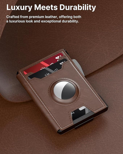 typecase AirTag Wallet for Men: Pop Up Card Case, Secure Holder for Apple Air Tag, Premium Leather, Smart, RFID Blocking, Slim, Minimalist, Thin, 13 Cards Capacitiy | ID Window | Money Clip (Brown)