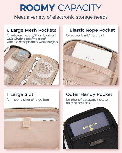 BAGSMART Electronic Cord Cable Organizer Travel Bag Case, Double Layers Tech Electronic Bag, Essentials for Charger, Cable, Phone, Flash drive, Black