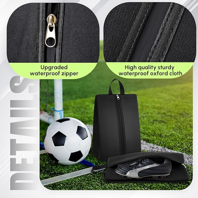 Leinuosen 2 Pcs Smell Proof Shoe Cleat Bag for Travel Water Resistant Odor Absorbing Lightweight Golf Soccer Shoe Storage Organizer Pouch with Zipper for Gym Sports Work Men Women (Black)