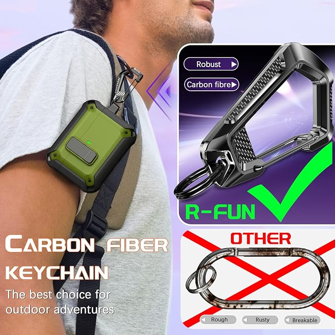 R-fun for AirPods Pro 3 Case (2025) Cover with Cleaning Kit, Military-Grade Heavy-Duty Drop-Resistant with Auto Pop-Up Lid for AirPods Pro 3rd Generation 2025 USB-C Charging Case, Army Green