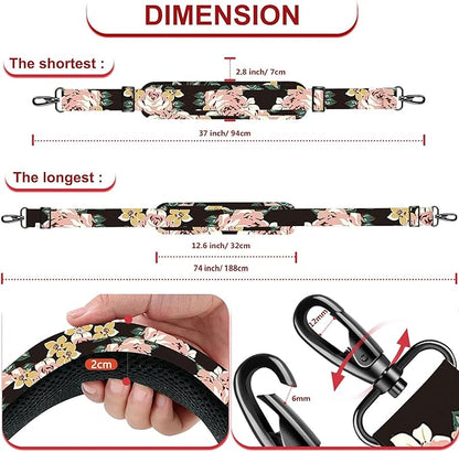 ZINZ 74" Shoulder Strap with Fixed Pad and Dual Balanced Buckles，Black Flowers