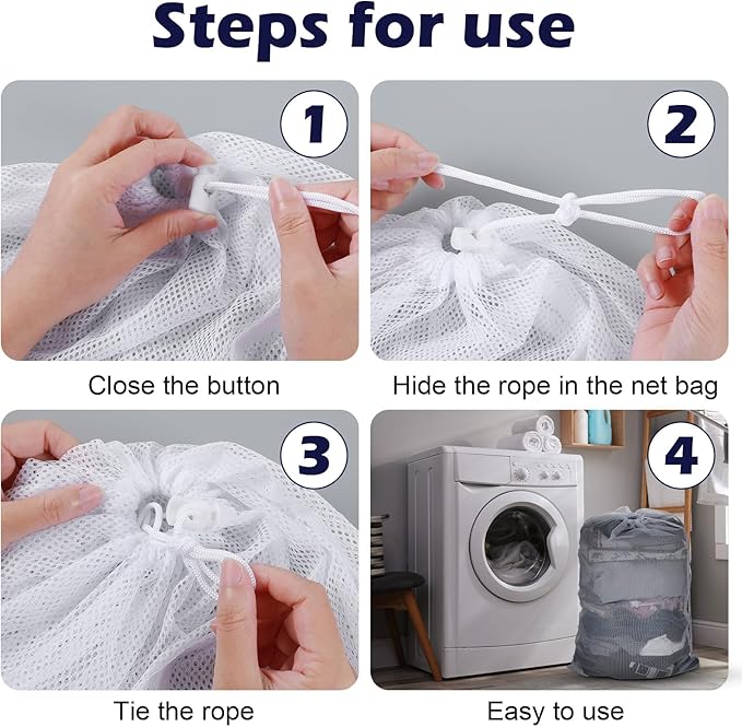 6 Pack Mesh Drawstring Laundry Bag 24" X 36" Mesh Laundry Bags Large for Washing Machine, Sturdy White Net Laundrys Bag for Factory, University, Dormitory, Travel and Apartment Dweller