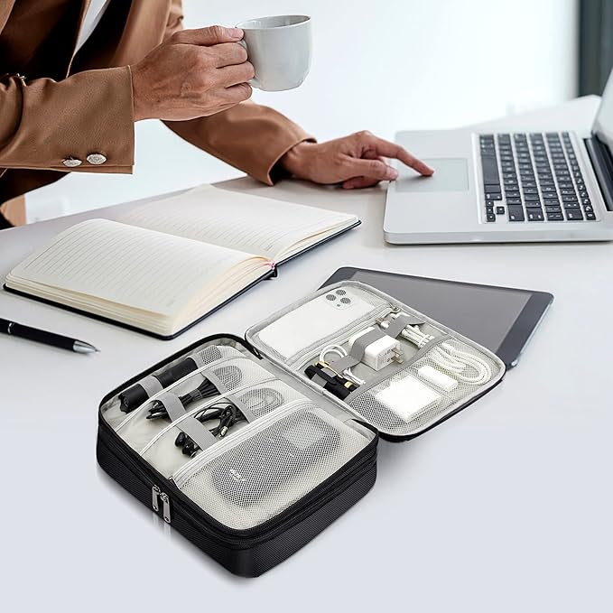 SELLYFELLY Electronics Travel Organizer, Double Layer Cable Organizer Bag Watreproof Electronics Accessories Storage Bag for Cord, Charger, Phone, Power Bank, Hard Drive