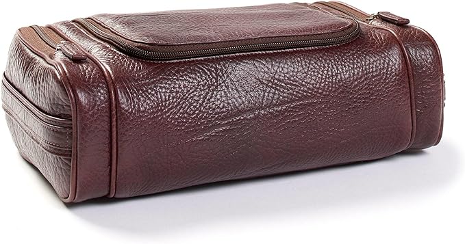 Leatherology Premium Espresso Hanging Toiletry Kit - Double zip closure, 2 exterior side zipper pockets, water-resistant lining