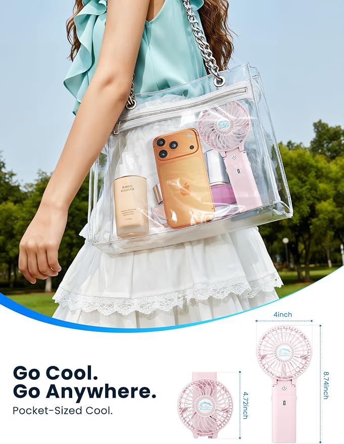 HandFan 5200mAh Handheld Fan Rechargeable, 20H Runtime Hand Fan, 3 Speeds Strong Airflow, Personal 180° Foldable Portable Fans for Travel/Summer/Concerts/Lash/Commute, Gifts for Women (Cherry Pink)