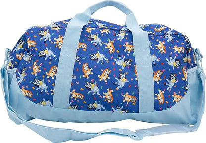 Bluey Duffle Bag, 16” Travel Sleepover Bag for Girls & Boys, Kids Weekender Bag, Blue