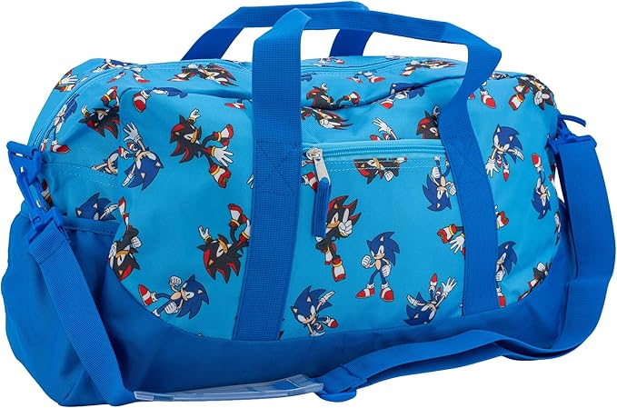 Sonic The Hedgehog & Shadow Duffle Bag, 16 inch Travel Sleepover Weekender Bag for Girls & Boys, Blue