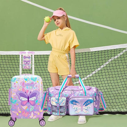 Kid's Luggage Set 3 Piece Suitcase Set 16" Hardside Luggage with Spinner Wheels Girls Carry on Toddler Travel Rolling Suitcase with Duffle Bag Neck Pillow Airline Approved