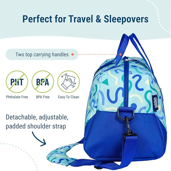 Wildkin Kids Overnighter Duffel Bag – Carry-On Size, Ideal for School & Sleepovers – Confetti Blue