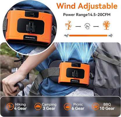 10000mAh Personal Waist Fan, USB Rechargeable Clip The Waist For Working,10 Speed & 40H Cooling and Heatstroke Prevention For Outdoor Travel Camping (K60-orange)