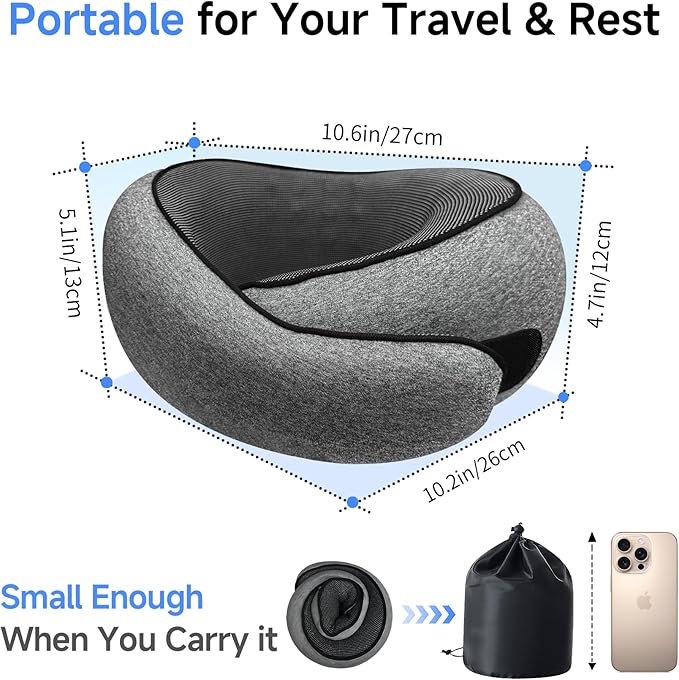 Travel Pillows for Airplanes,360° Support Stowable Travel Pillow, Neck Pillow Airplane with Memory Foam Portable Travel Neck Pillow for Traveling, Suitable for Airplanes, Offices, and Cars