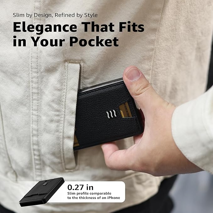 RFID Blocking Wallet, Minimalist Card Holder with Quick Access, Holds 1 to 12 Cards & Cash, Vegan Leather & Brushed Aluminum, Gift-Ready Packaging (Black)