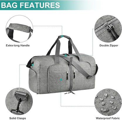 Dimayar 85L Travel Duffle Bag for Men Women - Foldable Duffel Bag with Shoes Compartment - Overnight Bags Waterproof & Tear Resistant(Gray)