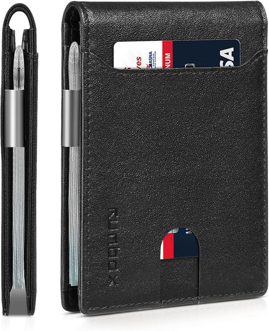 RUNBOX Slim Wallets for Men - Leather Money Clip Mens Wallet - RFID Blocking Front Pocket Bifold Wallet - Thin Credit Card Holder with Gift Box