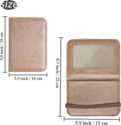 QIELIZI Passport Holder with Airtag Slot, Airtag Passport Wallet for Men Women, Slim Leather Passport Holder Case Family for Travel Anti-Lost(1-Yellow Grey)