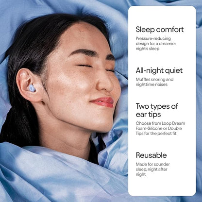 Loop Dream – Silicone/Memory Foam Earplugs for Sleep Comfort | Comfortable Ear Plugs for Muffling Snoring & Sleeping | Customized Fit | 27dB (SNR) Noise Reduction