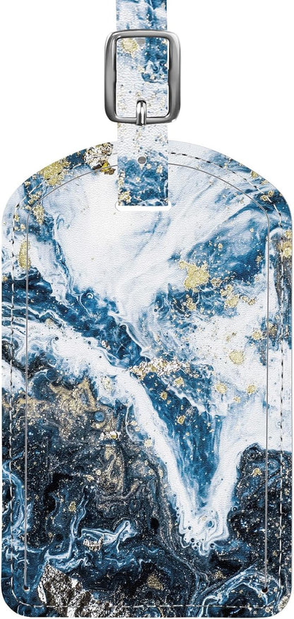 Luggage Tags Built-in Anti-Loss Tracker, Luxury Leather Luggage Tags for Suitcase, Travel Bags, Backpacks, Travel Organizer for Lost Baggage Prevention (Marble Texture)