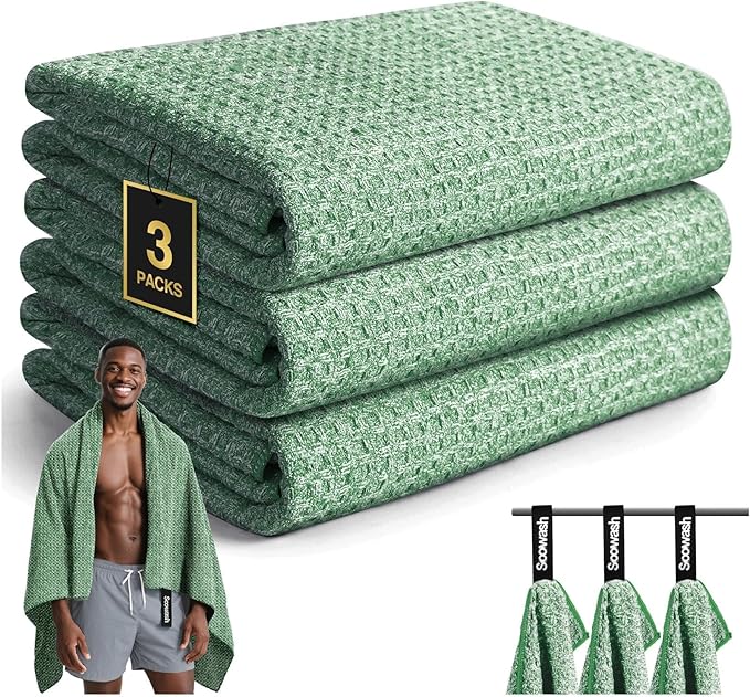 Camping Towels Quick Dry Sweat Towels for Gym, Absorbent Fast Drying Lightweight 27 inch X 55 inch Negative Ions Odorless Gym Towels for Men & Women,Yoga Sports Travel Outdoor (Large Green)