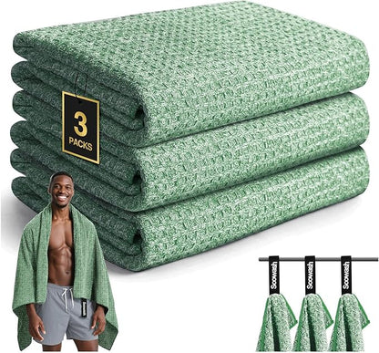 Camping Towels Quick Dry Sweat Towels for Gym, Absorbent Fast Drying Lightweight 27 inch X 55 inch Negative Ions Odorless Gym Towels for Men & Women,Yoga Sports Travel Outdoor (Large Green)