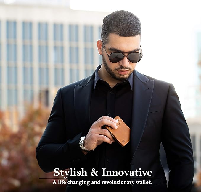 SERMAN BRANDS Money Clip Wallet - Mens Wallets slim Front Pocket RFID Blocking Card Holder Minimalist Mini Bifold